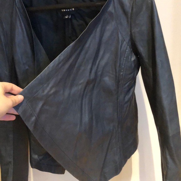 Trouve Navy Blue Waterfall Leather Jacket - Picture 5 of 7